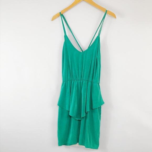Lulus Teal Green Peplum Satin Mini Dress Sundress NWOT - Picture 2 of 9